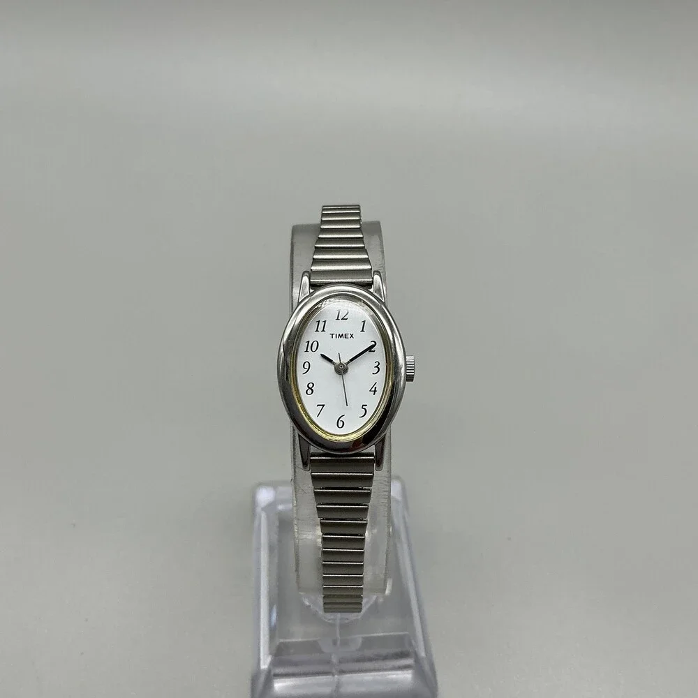 Timex Cavatina Womens Watch 18mm Silver Tone Oval Dial Stretch New Battery